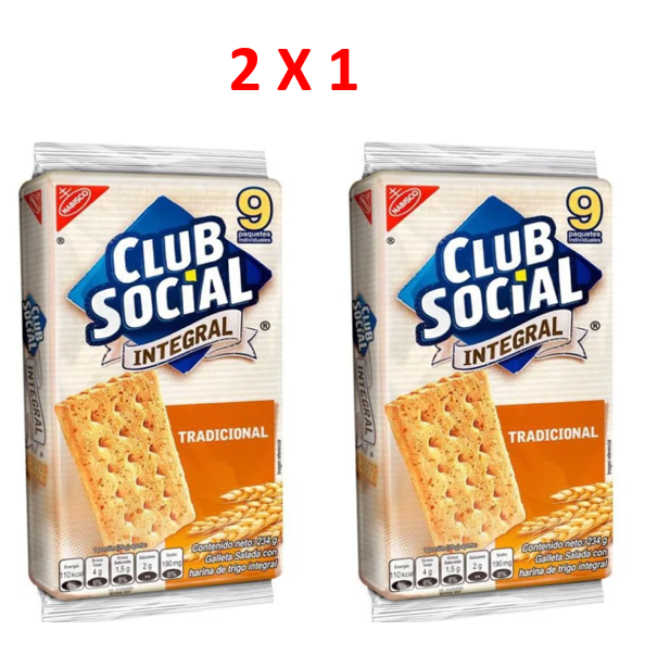 2 X 1 Club Social Wholemeal Crackers Nabisco Pack of 9 (234gr)