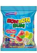 Bon Bon Bum Lollipop with Gum Tropical Flavours Pack 24 Units (456gr)